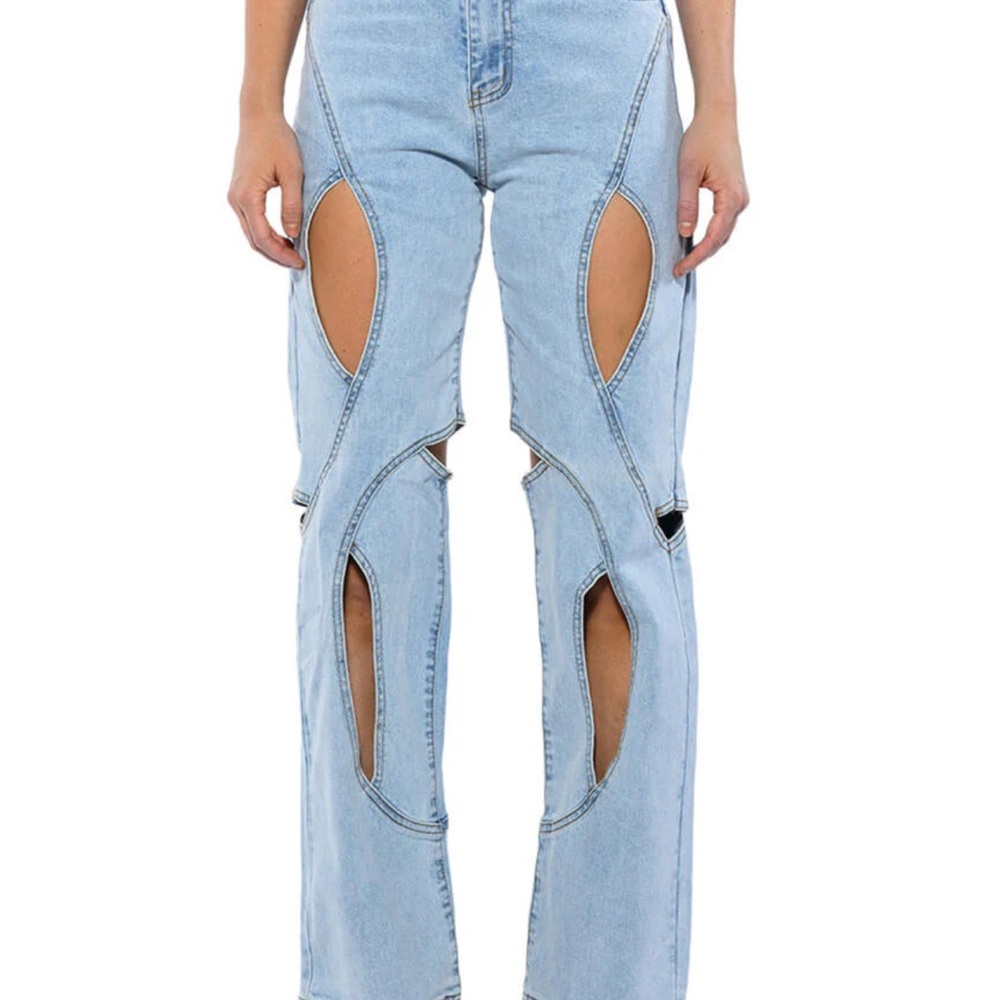 AKIRA Light Blue Cutout Flare & Wide Leg Jeans